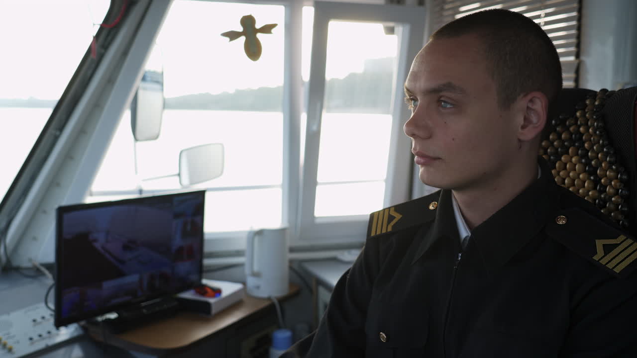 Young Officer on a Ship's Bridge