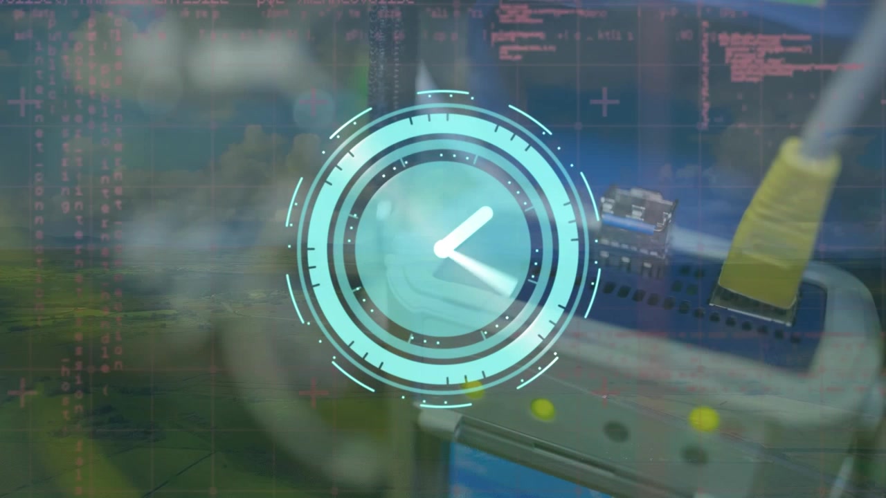 Animation of data processing and clock moving over router
