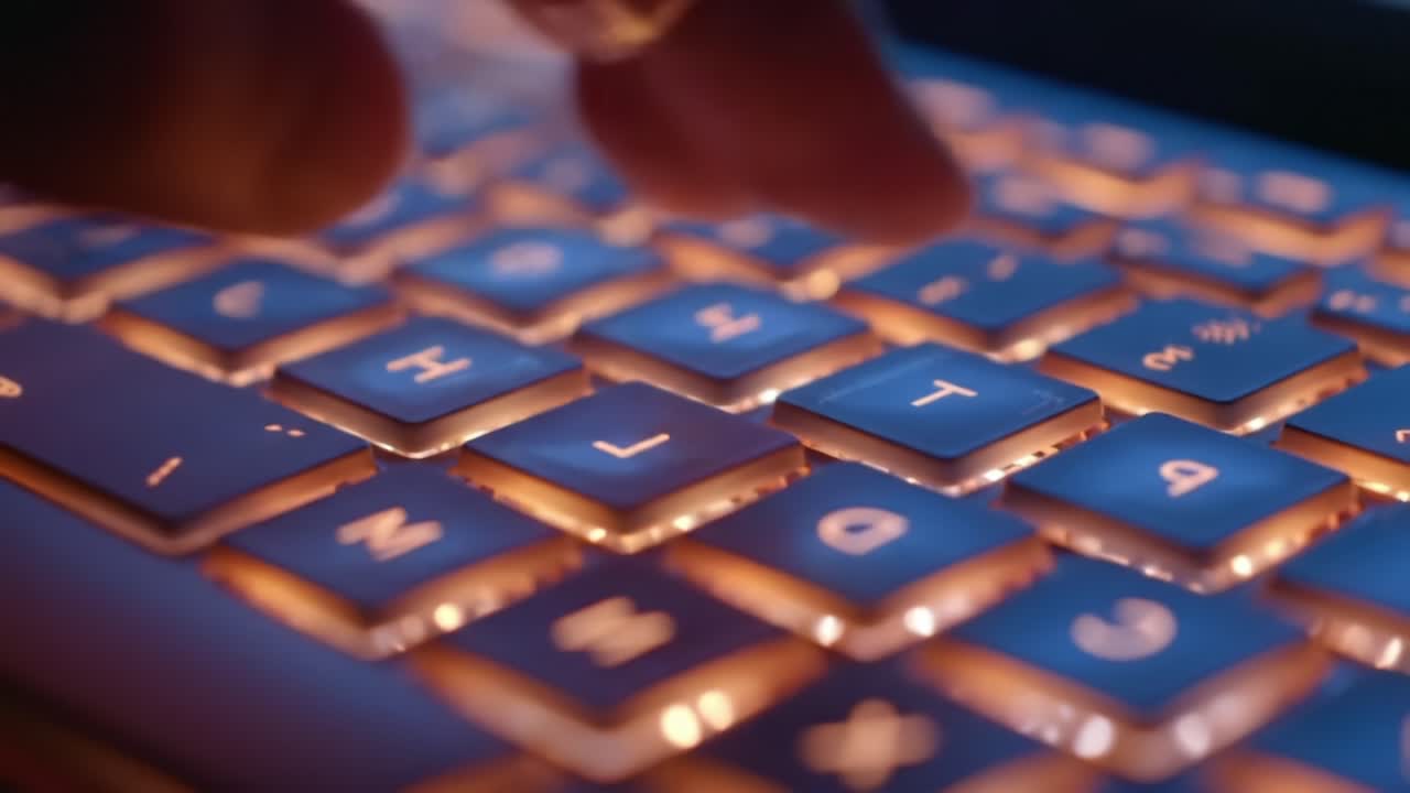 A Close-Up View of a Backlit Keyboard With a Finger About to Press the Key, Emphasizing the Details of Technology and User Interaction in a Digital Environment