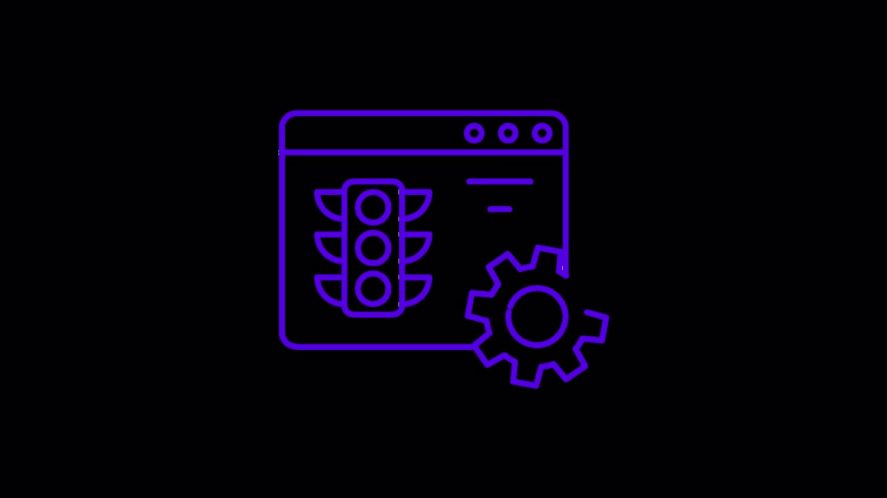 Animated Browser Window with Traffic Light and Gear Icon