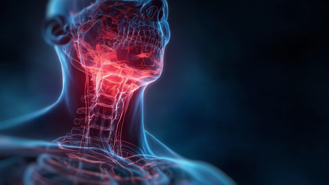 Una Visualizzazione Dettagliata dell'Anatomia Cervicale Umana, che Mostra le Strutture Complesse del Collo e del Cranio in un Dettaglio Anatomico Intricato