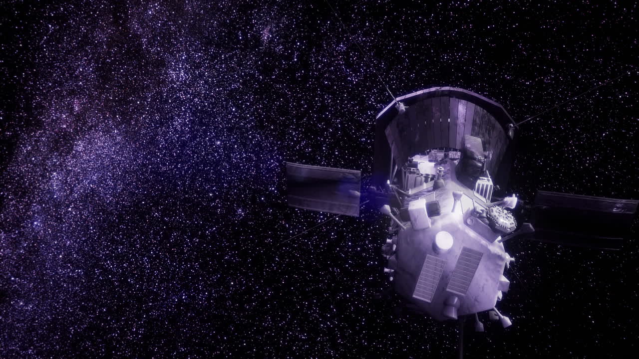 Exploring the cosmos with a spacecraft amid a starry sky