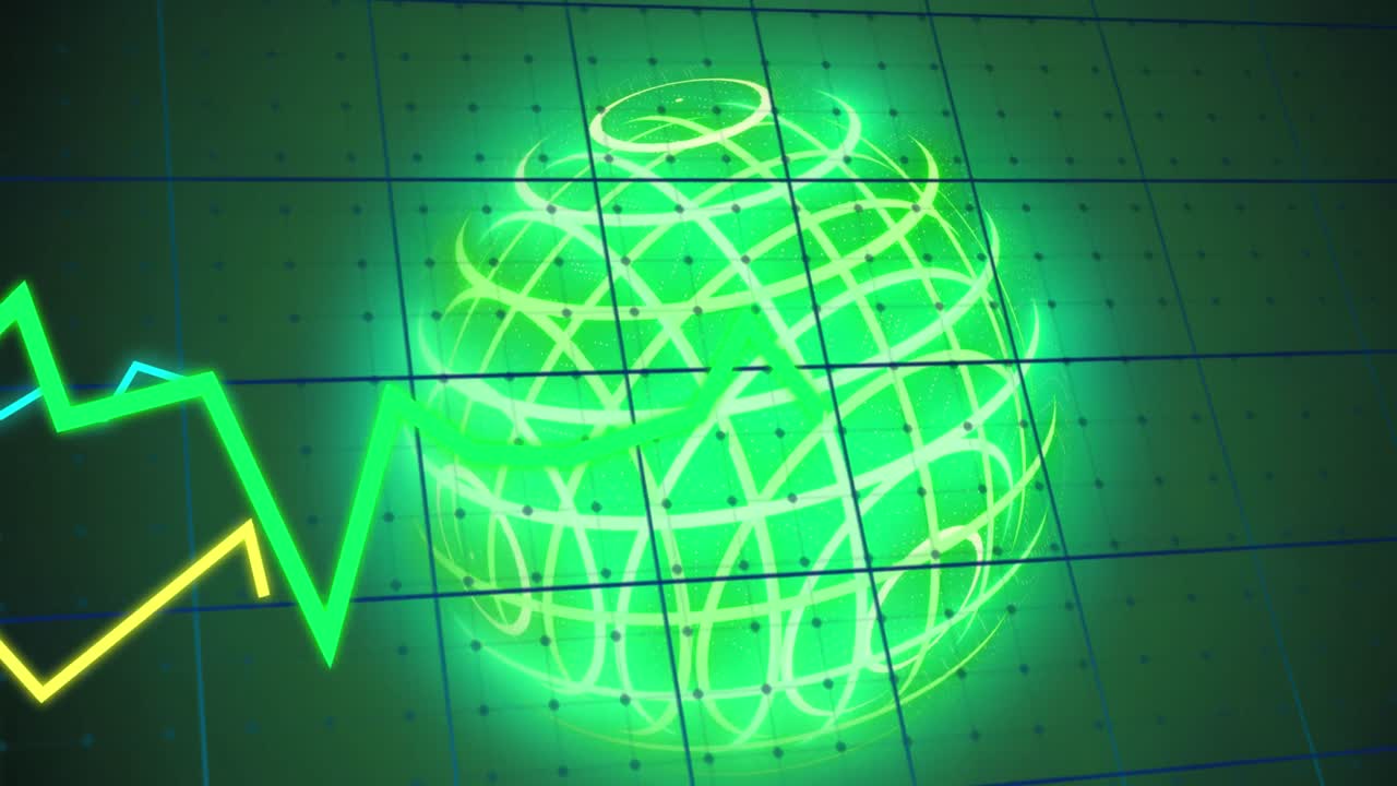 animación del procesamiento de datos y globo sobre fondo negro