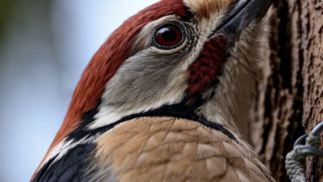 close-up of a woodpecker on a tree trunk