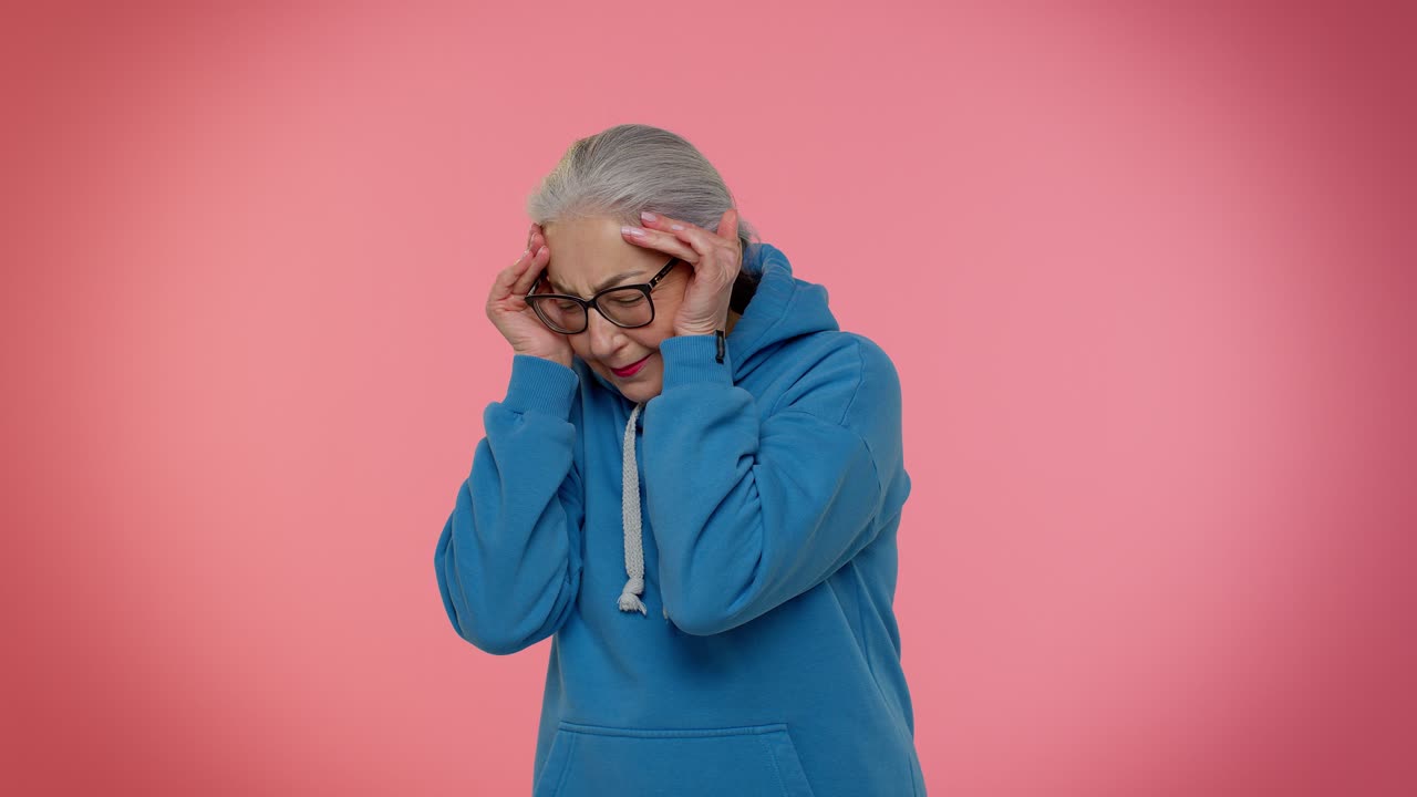 Upset surprised elderly granny woman wish, waiting for good luck, lottery results, bad fortune, loss
