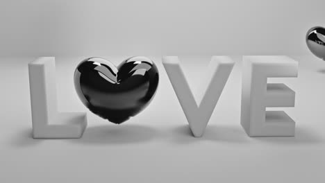 white love letters sign with the black heart instead of "o" letter