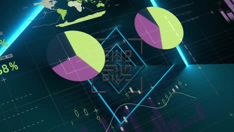 Animación-De-Código-Qr-De-Neón-Verde-Y-Luces-De-Neón-Azules-Con-Cuadros-Y-Gráficos-Que-Procesan-Datos