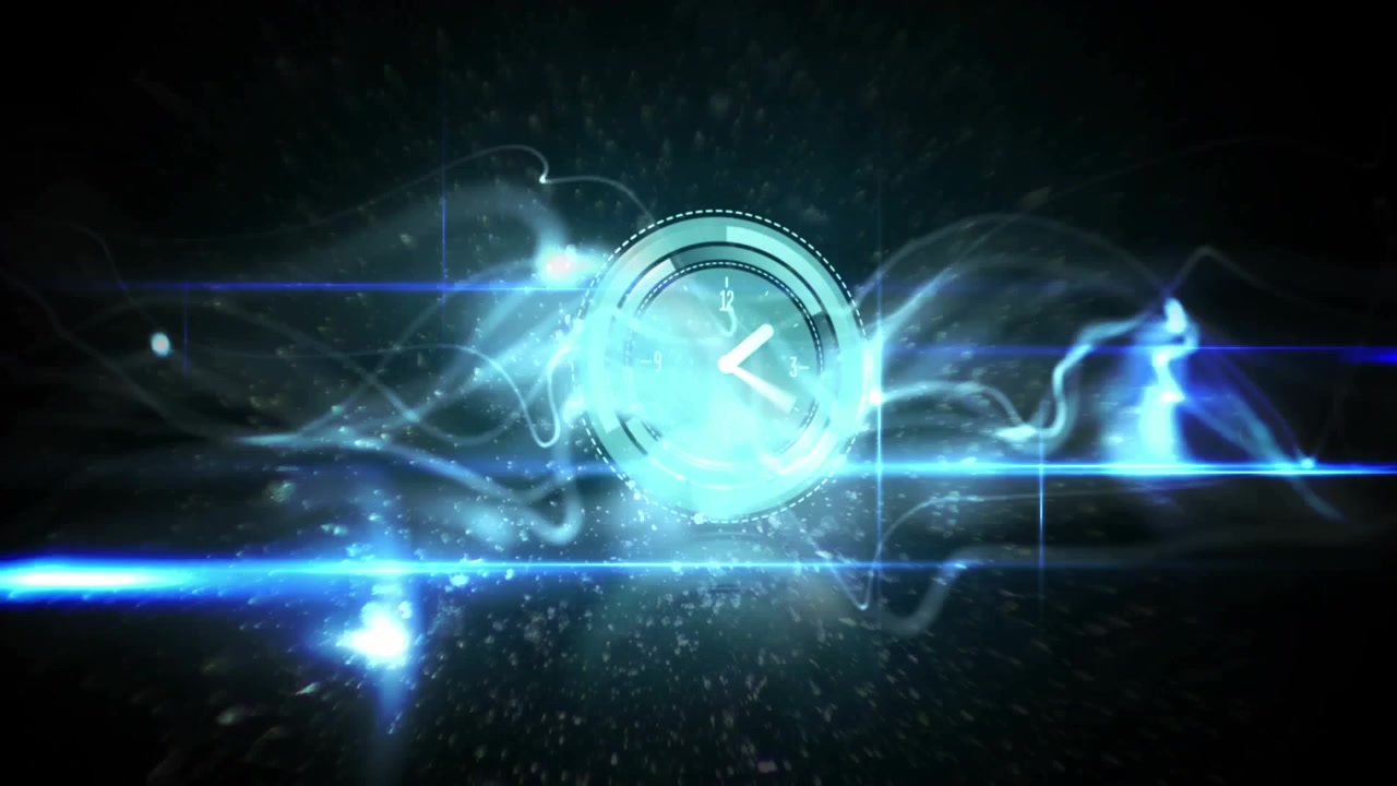 Quadrante di orologio digitale con onde di luce blu astratte