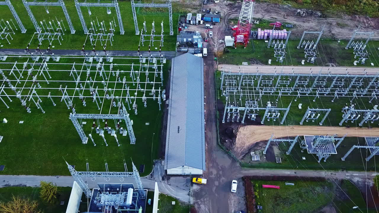 Large electrical power substation transmission, transformer, and distribution center - aerial