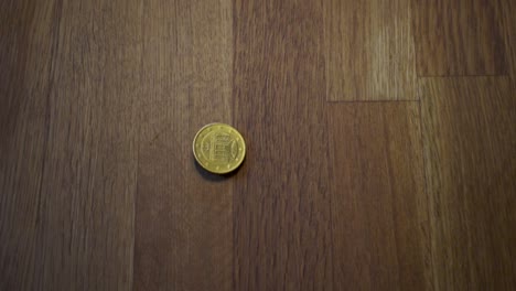 rotating coin on a wodden table-11