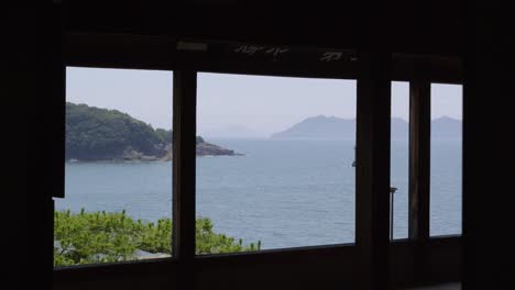 sliding reveal out on seto inland sea scenery in japan
