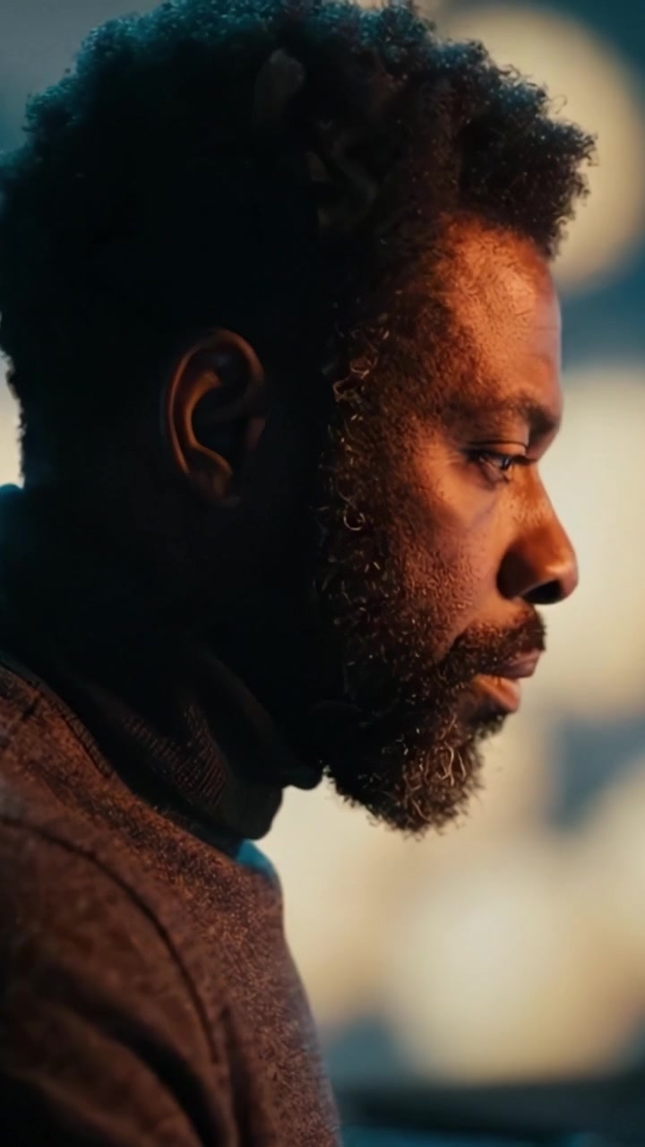 A Portrait of Contemplation: Capturing the Intensity and Depth of Emotion in a Thoughtful Profile Shot Against a Softly Lit Background.