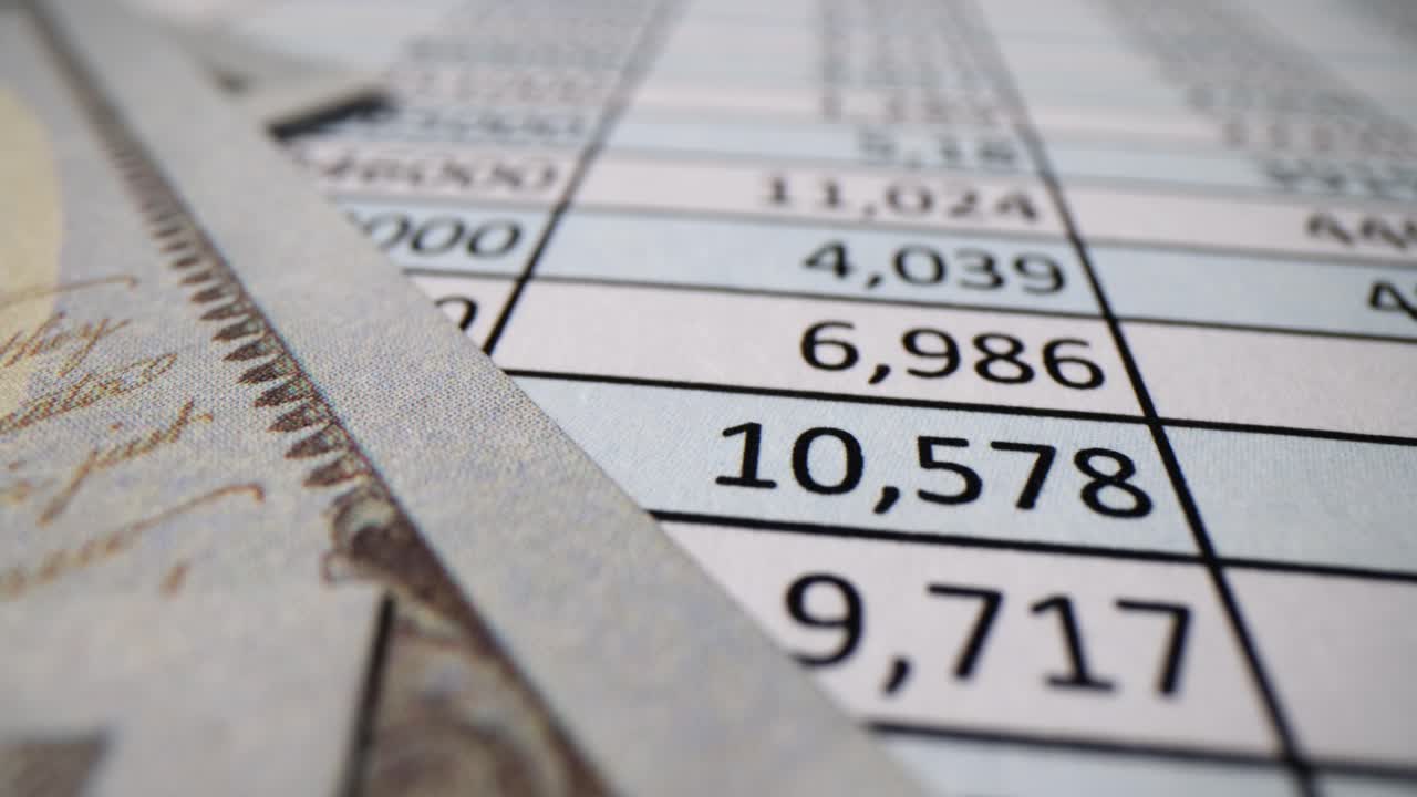 Primo piano di un foglio di calcolo finanziario
