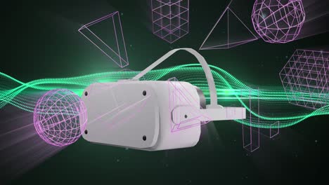 animación de auriculares vr sobre formas 3d y rastros de luz