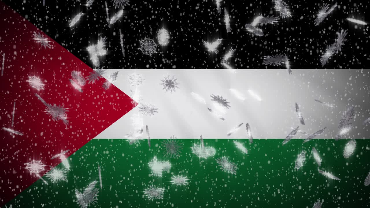 팔레스타인 발 떨어지는 눈 루프, 새해와 크리스마스 배경, 루프