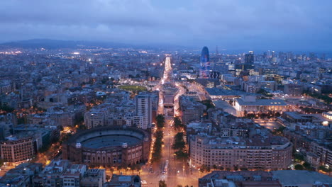 aerial view of grand via with plaça de tetuan, barcelona, spain