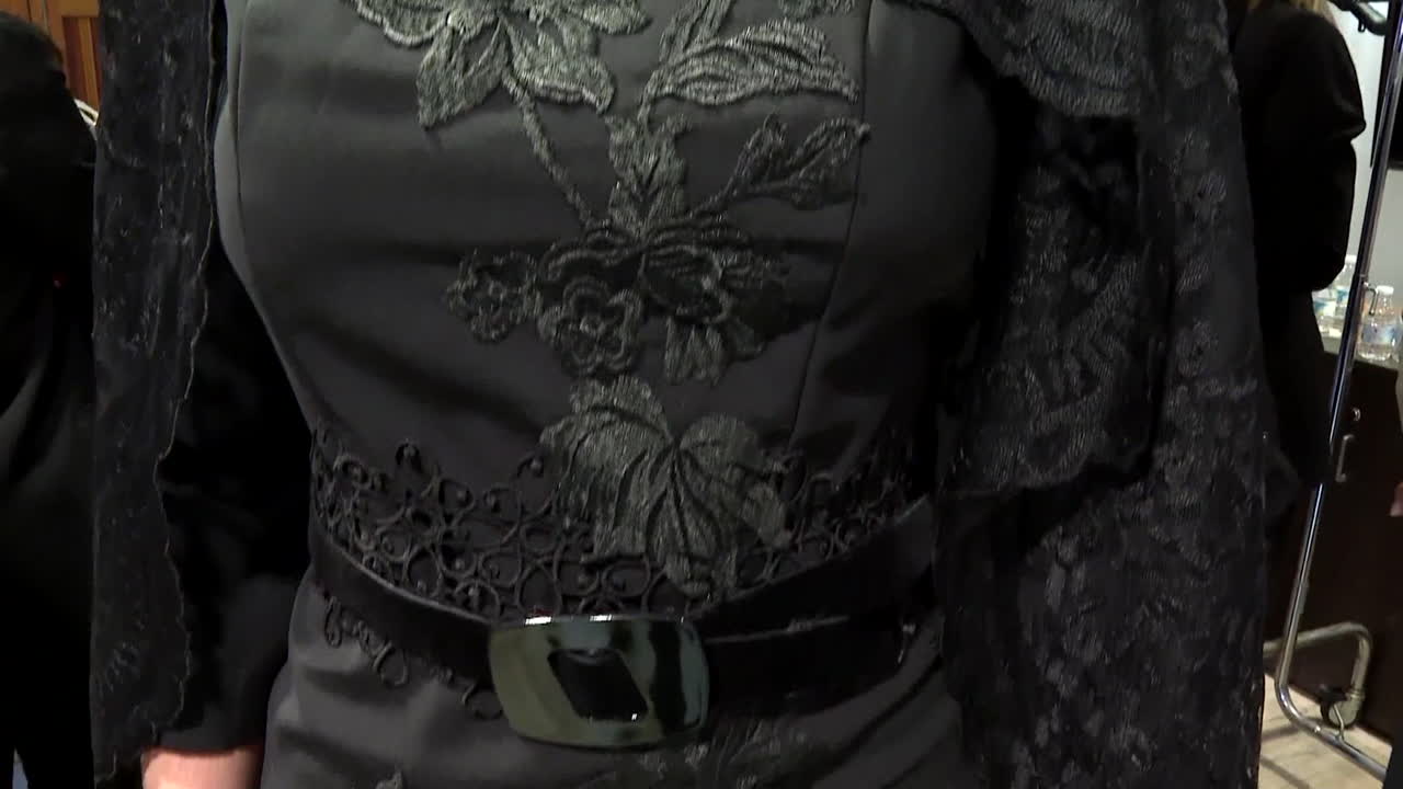 Close-up of a black embroidered dress