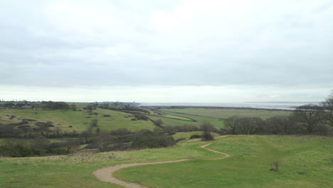 aerial view of fields and mountain bike trails at hadleigh park, drone