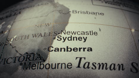 close-up of an australia map on a globe