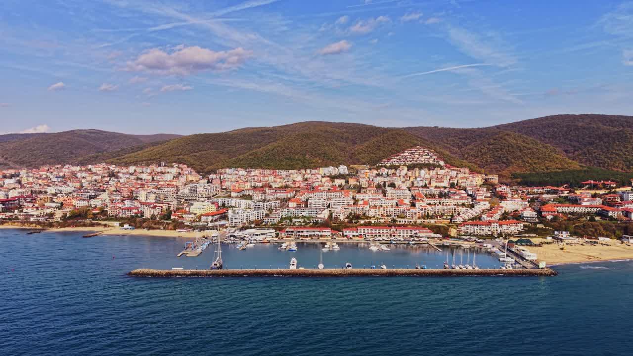 Captivating aerial view of a coastal town in Bulgaria on a sunny day