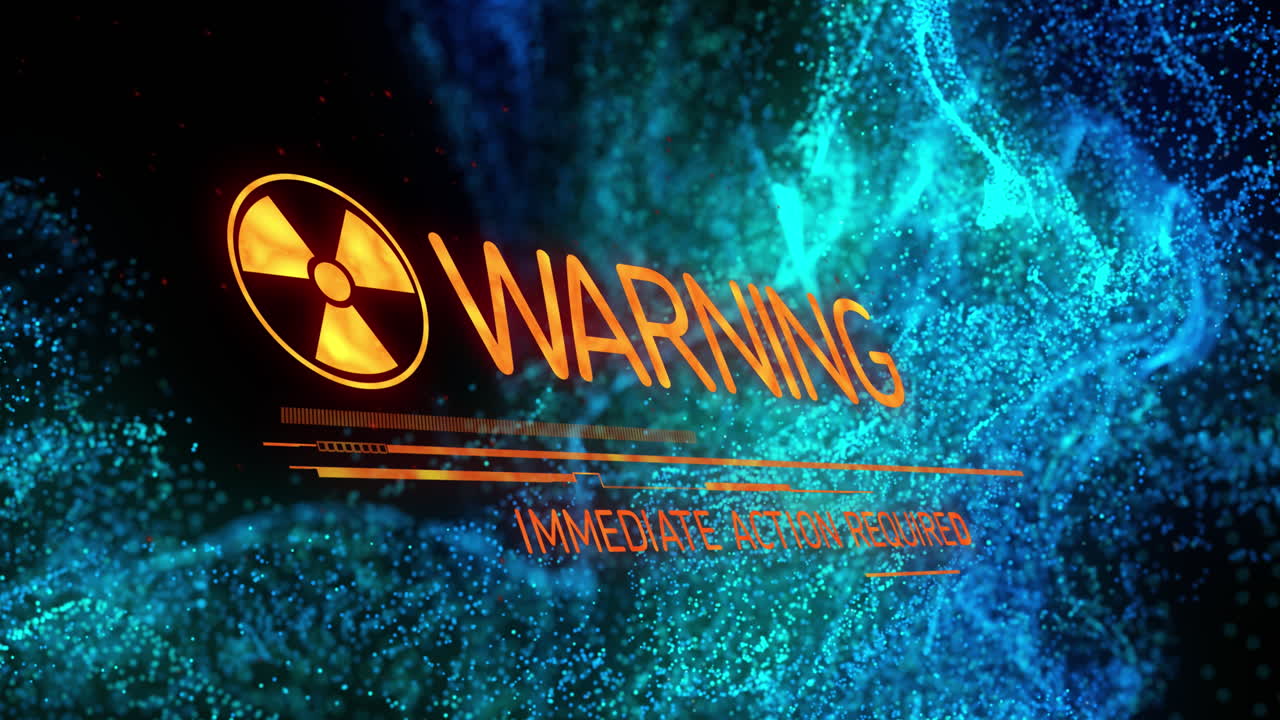 빛나는 mesh 위에 경고 텍스트 및 데이터 처리의 애니메이션