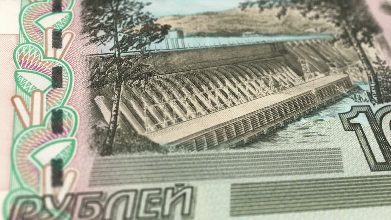 10 Russian Ruble - the National Currency of Russia - Extreme Detail of Russian Ruble Russian Currency - 10 ₽ Russian Ruble - Printing Money - 4K - Russian Federation Currency stock video - Obverse of 10 russian rubles