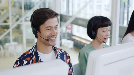 call centre staff working in a modern office