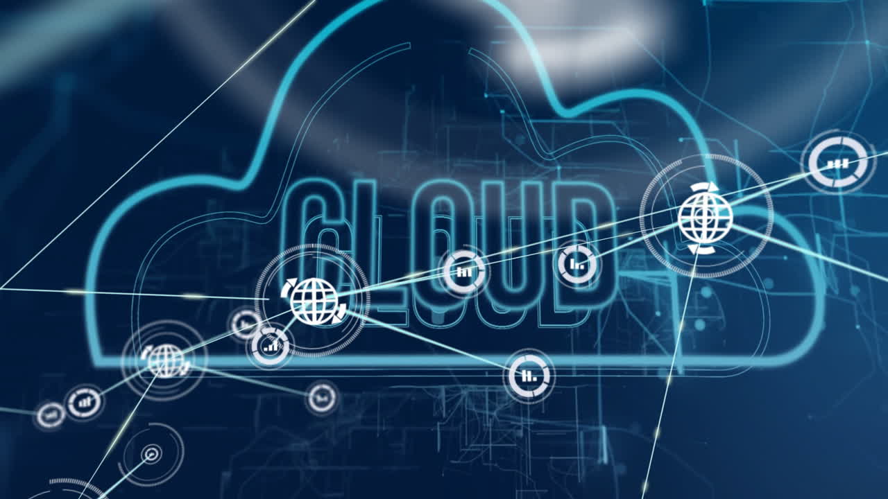 Digital network connections and data processing animation over CLOUD text
