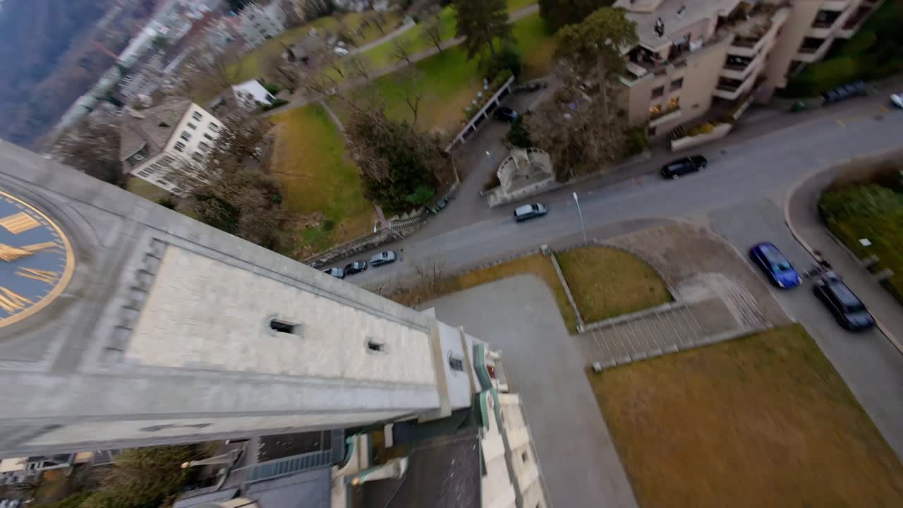 Aerial Drone Shot and Dive around Enge Church (Zurich)