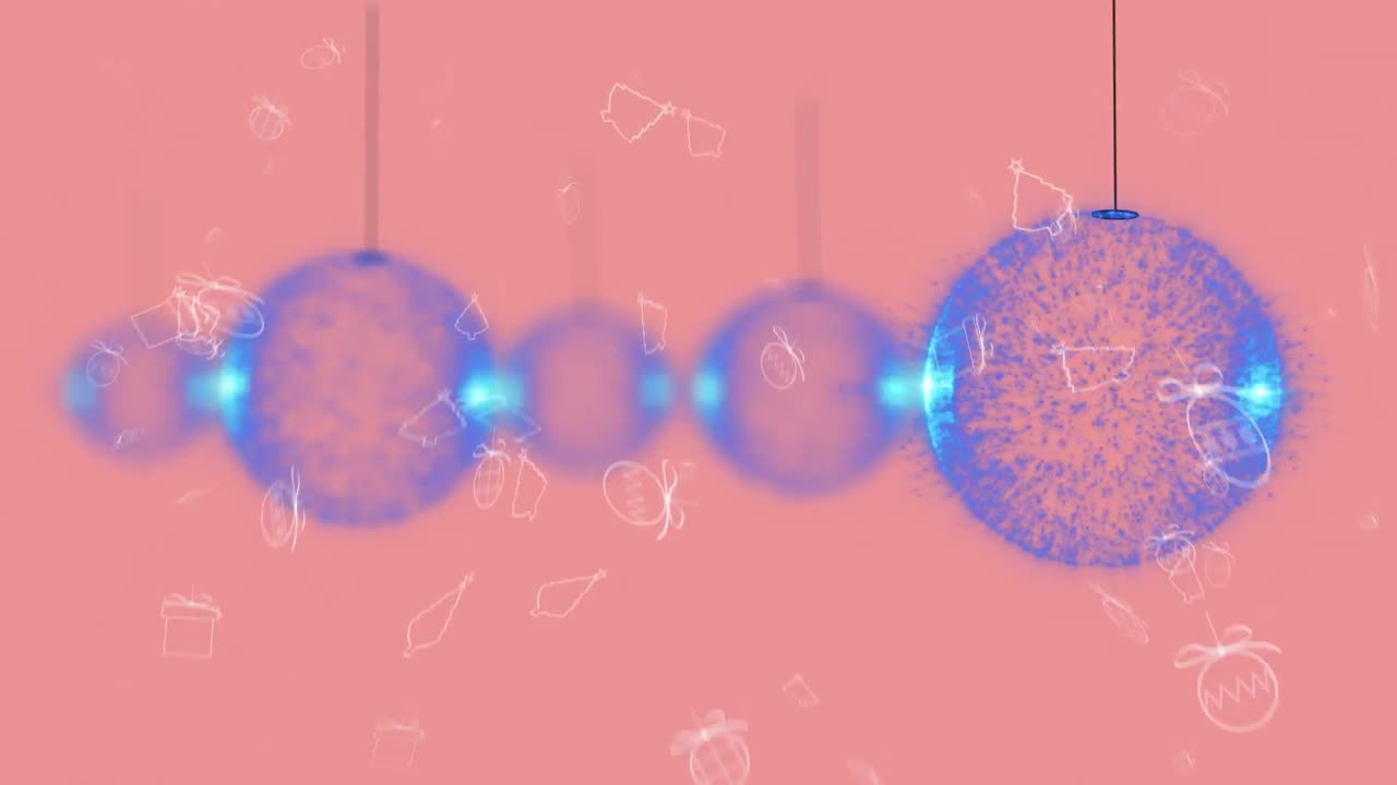 핑크색 배경에 떨어지는 크리스마스 장식 위에 크리스마스 보블의 애니메이션
