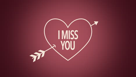 i miss you with hearts and arrow on red gradient