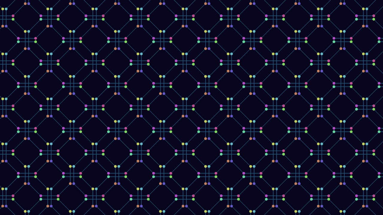 patrón geométrico colorido con pequeños puntos en fondo oscuro