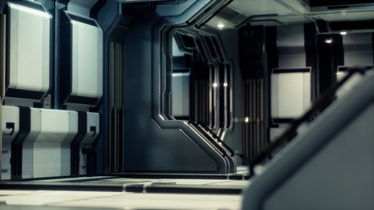 Interno di astronave futuristica di fantascienza.