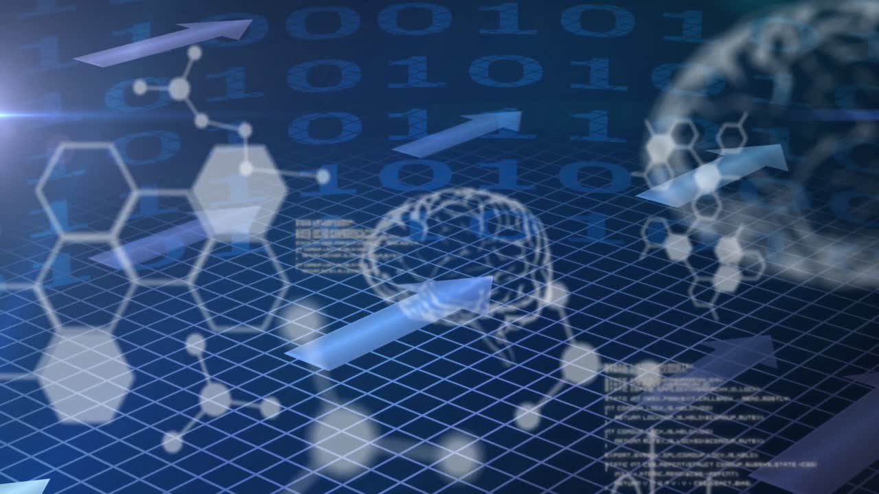 医学データのアニメーション バイナリーコーディング処理,人間の脳,分子,化学化合物