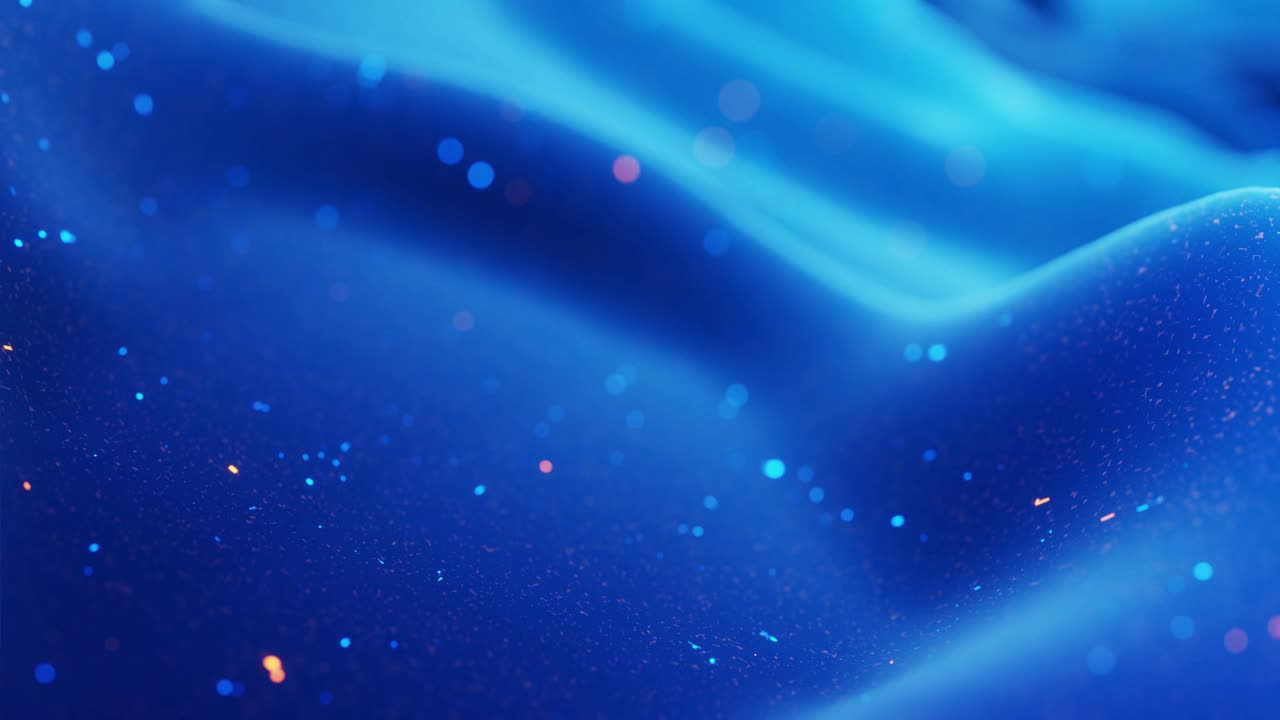 fantastical festive blue bg. Stylish abstract looped background, waves move on matt surface like landscape made of liquid blue wax with sparkles. Beautiful soft background with smooth animation 4k