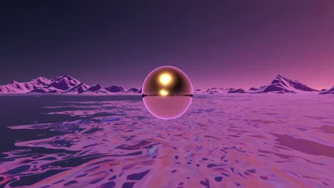 purple-pink landscape with floating golden egg