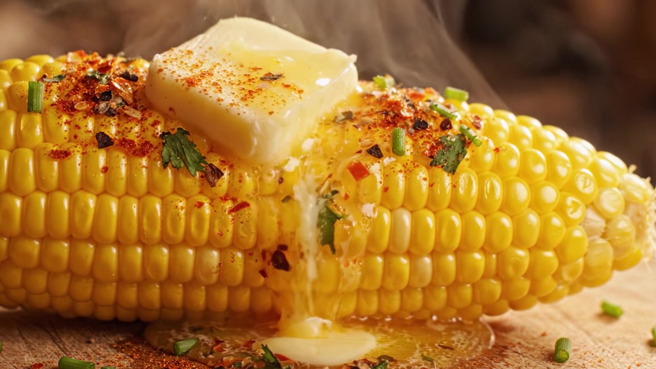 Délicieux Maïs Grillé en Épi avec du Beurre et des Épices : Une Gourmandise Tentante pour Vos Papilles, Parfaite pour les Barbecues d'Été et les Réunions Festives