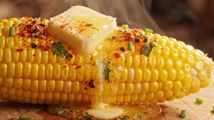 Deliciously Grilled Corn on the Cob with Butter and Spices: A Tempting Treat for Your Taste Buds, Perfect for Summer Barbecues and Festive Gatherings