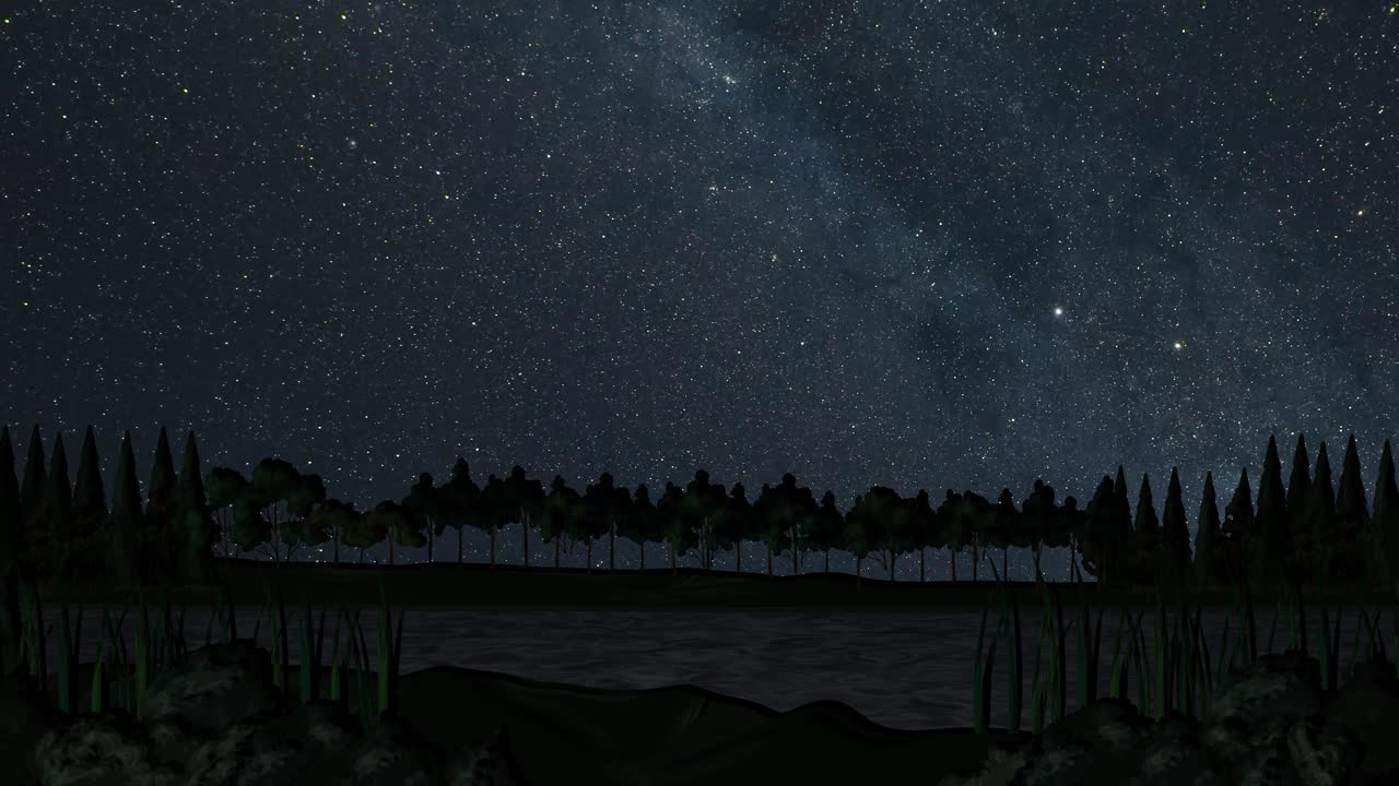 animação de time-lapse de estrelas se movendo sobre uma floresta