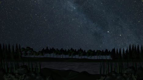 time-lapse animation of stars moving over a forest