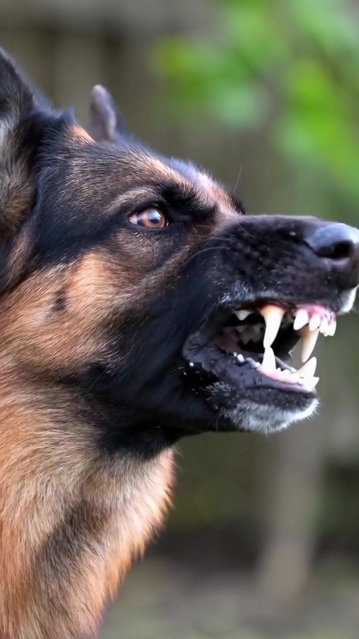 Aggressive German Shepherd Dog Growling and Showing Teeth