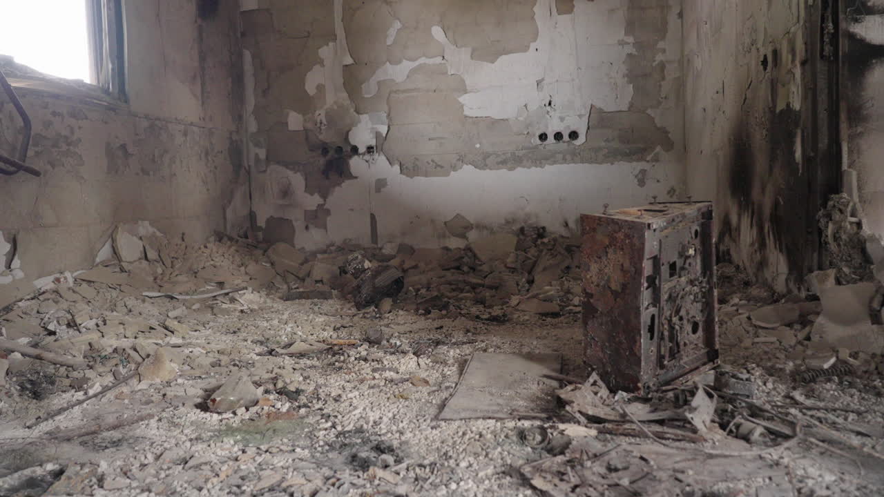 Destroyed room in Kibbutz Nir Oz by the Gaza Envelope after the October 7th, 2023 Hamas attack