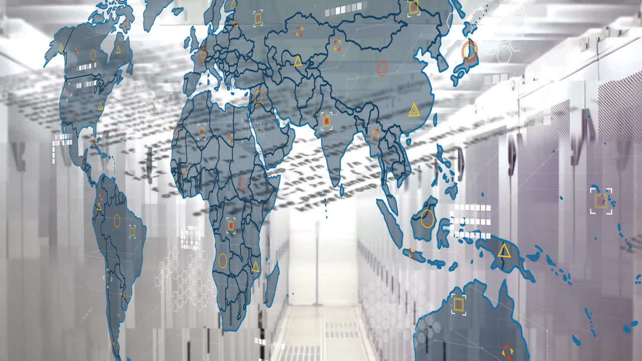 анимация карты и компьютерного языка через серверную комнату данных