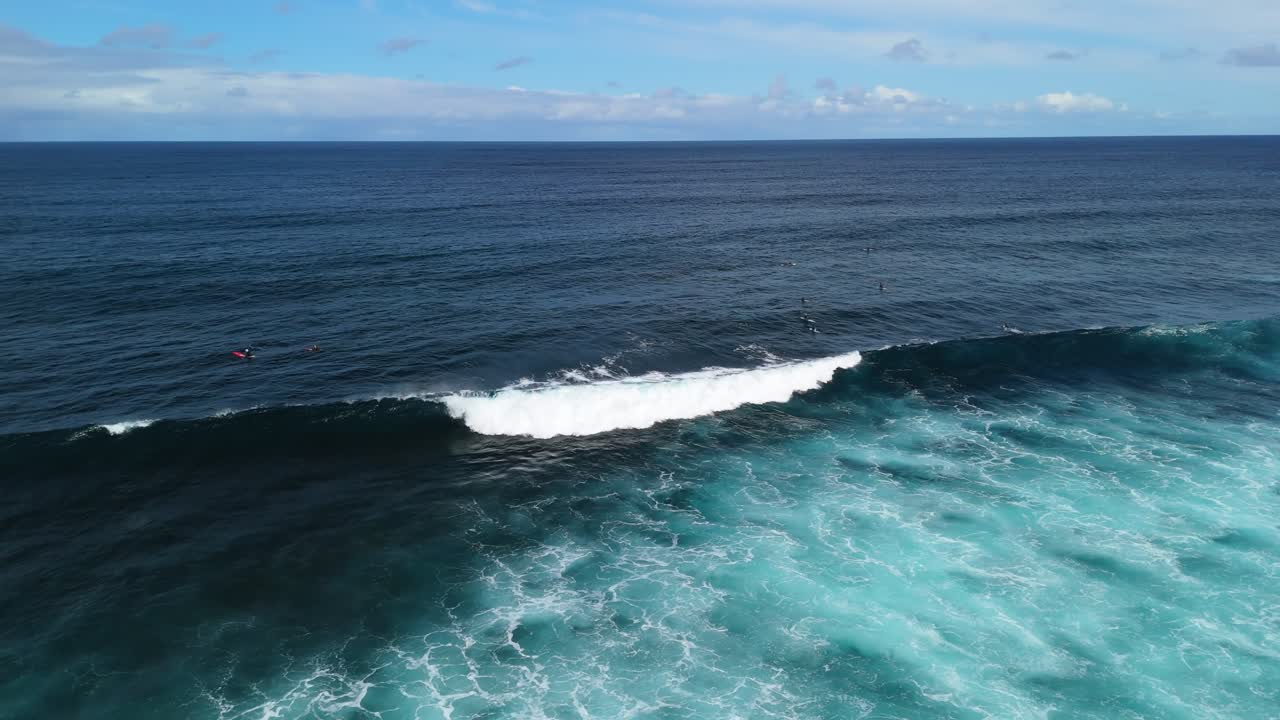 Cinematic drone view of surf break in Margaret River, Western Australia