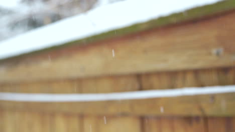 snow falling against fence in slow motion - close