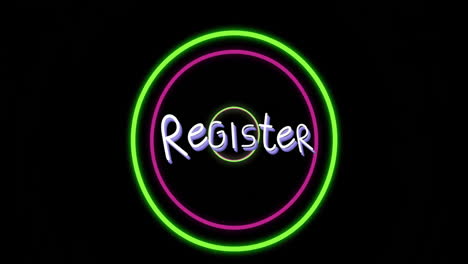 glowing circle with neon register text on dark background in animation style