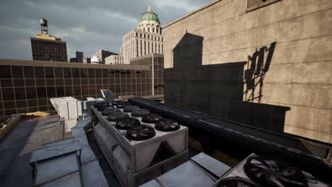 aerial view of city rooftop with air conditioning units