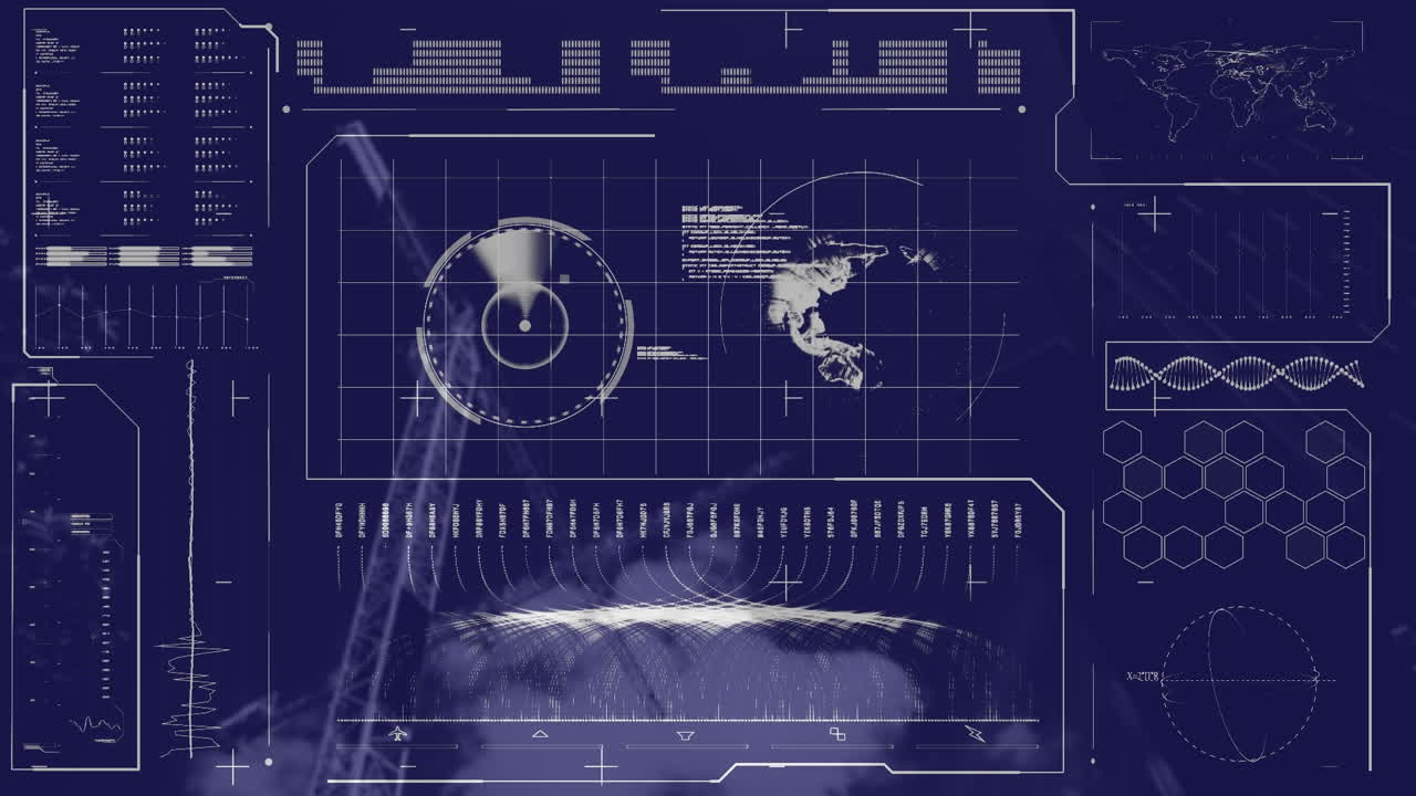 animación de hud, globo con procesamiento de datos infográfico en la interfaz digital