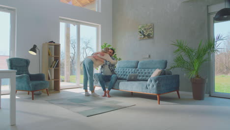 wife came from outside and hugging husband