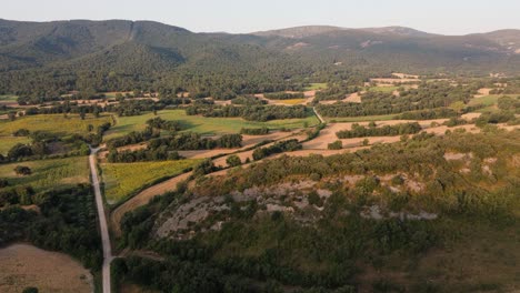 drone panning from the left to the right, showing the scenic spanish countryside in valderama in the province of burgos in spain.